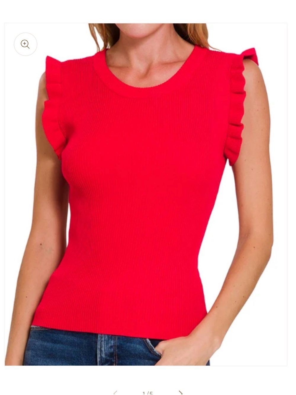 NWT Skies Are Blue Red Ruffle Sleeve Ribbed Tank